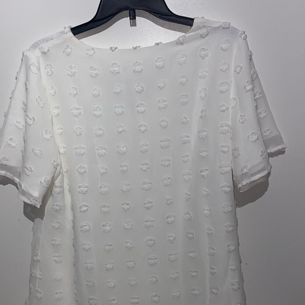 Blooming Jelly Women's White Swiss Dot Short Sleeve V-Neck Top Blouse Size Large - Picture 5 of 8